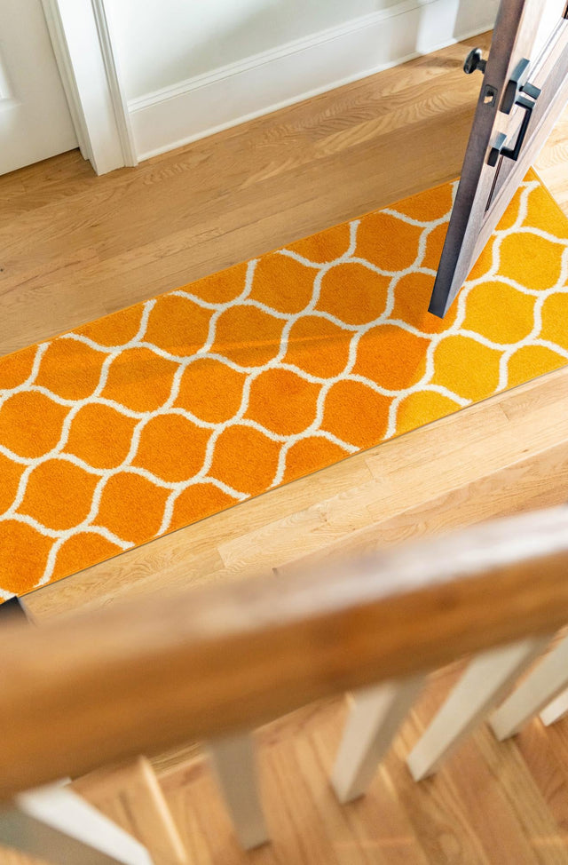 Orange 2' x 8' 8 Trellis Frieze Runner Area Rug Geometric Modern Unique Stain Resistant Easy Clean Carpet for Living, Dining, Bedrooms, Office for Sale at Rug Engine