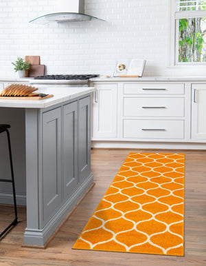 Orange 2' x 6' 1 Trellis Frieze Runner Area Rug Geometric Modern Unique Stain Resistant Easy Clean Carpet for Living, Dining, Bedrooms, Office for Sale at Rug Engine