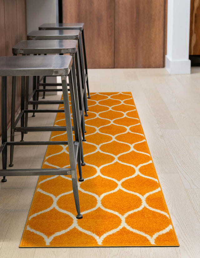 Orange 2' x 6' 1 Trellis Frieze Runner Area Rug Geometric Modern Unique Stain Resistant Easy Clean Carpet for Living, Dining, Bedrooms, Office for Sale at Rug Engine
