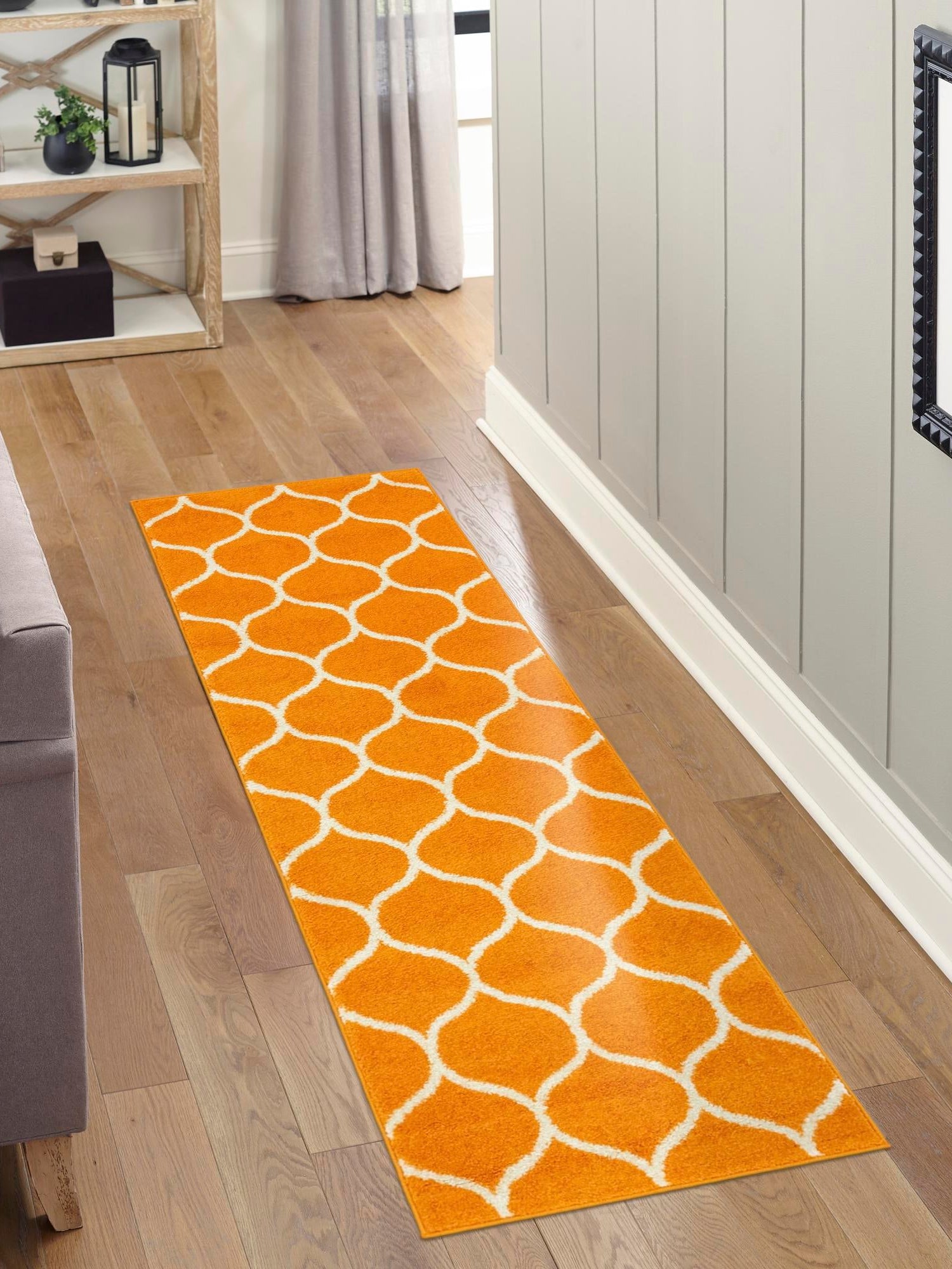 Orange 2' x 8' 8 Trellis Frieze Runner Area Rug Geometric Modern Unique Stain Resistant Easy Clean Carpet for Living, Dining, Bedrooms, Office for Sale at Rug Engine