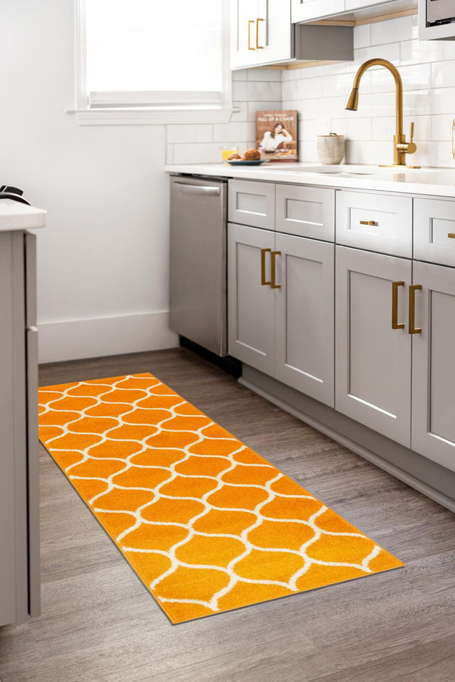 Orange 2' x 6' 1 Trellis Frieze Runner Area Rug Geometric Modern Unique Stain Resistant Easy Clean Carpet for Living, Dining, Bedrooms, Office for Sale at Rug Engine