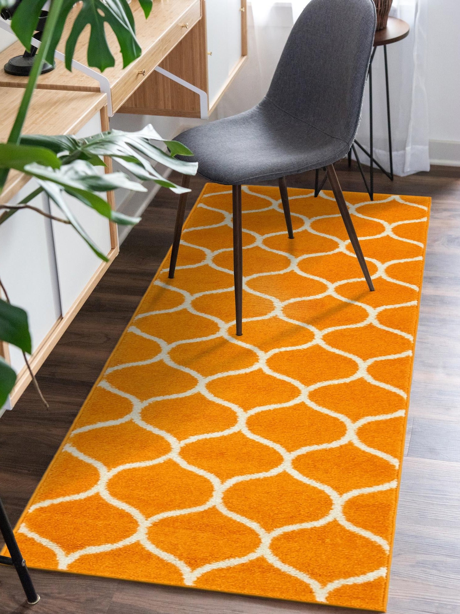 Orange 2' x 8' 8 Trellis Frieze Runner Area Rug Geometric Modern Unique Stain Resistant Easy Clean Carpet for Living, Dining, Bedrooms, Office for Sale at Rug Engine