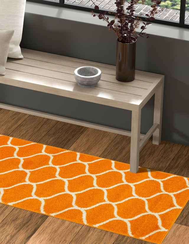 Orange 2' x 8' 8 Trellis Frieze Runner Area Rug Geometric Modern Unique Stain Resistant Easy Clean Carpet for Living, Dining, Bedrooms, Office for Sale at Rug Engine