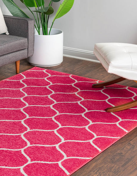 Pink 2' x 3' 1 Trellis Frieze Rectangle Area Rug Geometric Modern Unique Stain Resistant Easy Clean Carpet for Living, Dining, Bedrooms, Office for Sale at Rug Engine