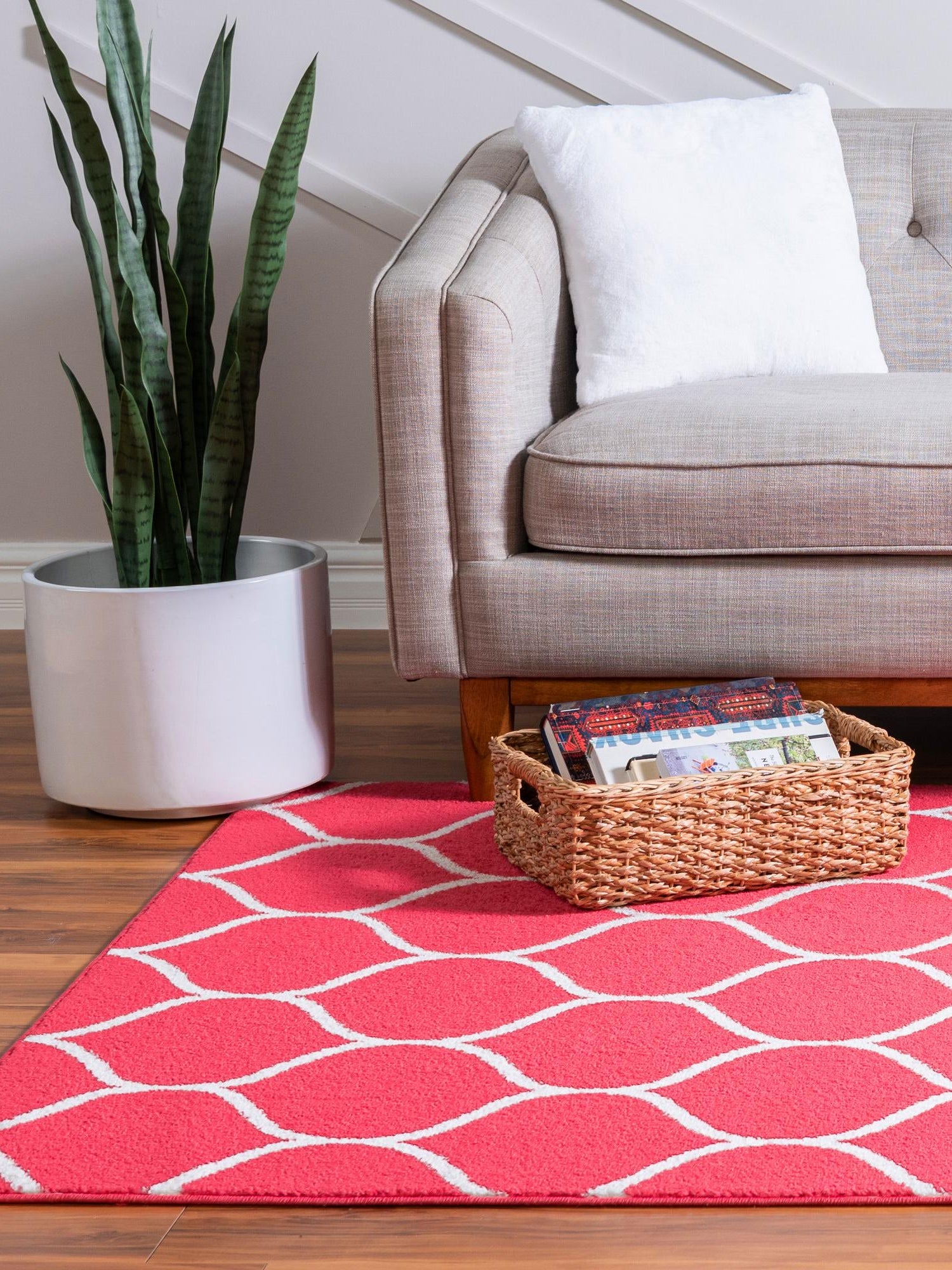 Pink 2' x 3' 1 Trellis Frieze Rectangle Area Rug Geometric Modern Unique Stain Resistant Easy Clean Carpet for Living, Dining, Bedrooms, Office for Sale at Rug Engine