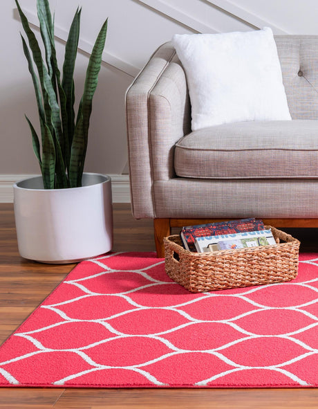 Pink 2' x 3' 1 Trellis Frieze Rectangle Area Rug Geometric Modern Unique Stain Resistant Easy Clean Carpet for Living, Dining, Bedrooms, Office for Sale at Rug Engine