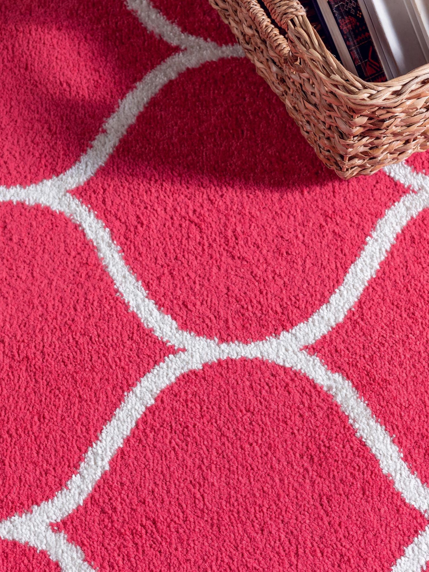 Pink 2' x 3' 1 Trellis Frieze Rectangle Area Rug Geometric Modern Unique Stain Resistant Easy Clean Carpet for Living, Dining, Bedrooms, Office for Sale at Rug Engine