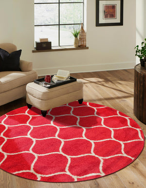 Pink 4' 1 x 4' 1 Trellis Frieze Round Area Rug Geometric Modern Unique Stain Resistant Easy Clean Carpet for Living, Dining, Bedrooms, Office for Sale at Rug Engine