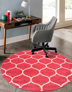 Pink 4' 1 x 4' 1 Trellis Frieze Round Area Rug Geometric Modern Unique Stain Resistant Easy Clean Carpet for Living, Dining, Bedrooms, Office for Sale at Rug Engine