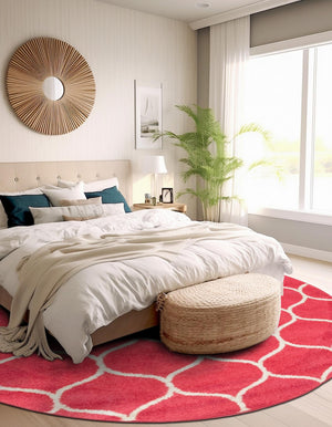 Pink 4' 1 x 4' 1 Trellis Frieze Round Area Rug Geometric Modern Unique Stain Resistant Easy Clean Carpet for Living, Dining, Bedrooms, Office for Sale at Rug Engine
