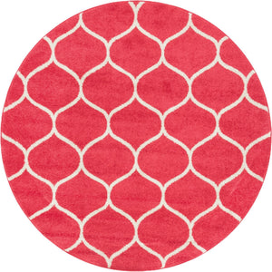 Pink 5' 1 x 5' 1 Trellis Frieze Round Area Rug Geometric Modern Unique Stain Resistant Easy Clean Carpet for Living, Dining, Bedrooms, Office for Sale at Rug Engine