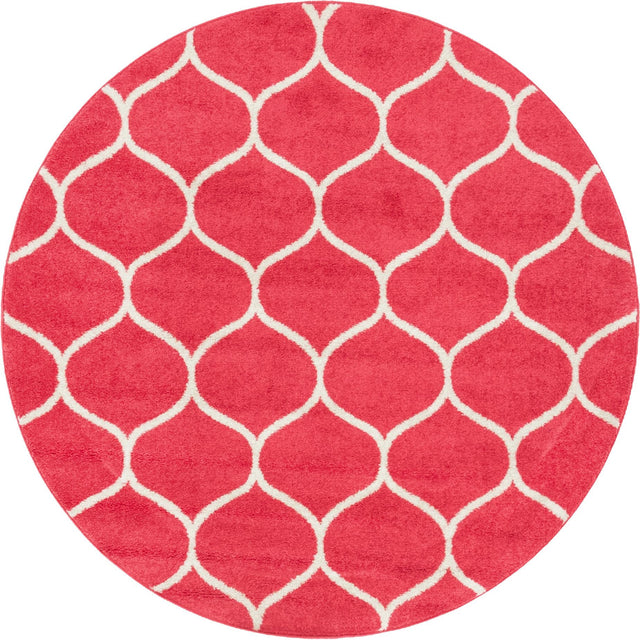 Pink 5' 1 x 5' 1 Trellis Frieze Round Area Rug Geometric Modern Unique Stain Resistant Easy Clean Carpet for Living, Dining, Bedrooms, Office for Sale at Rug Engine