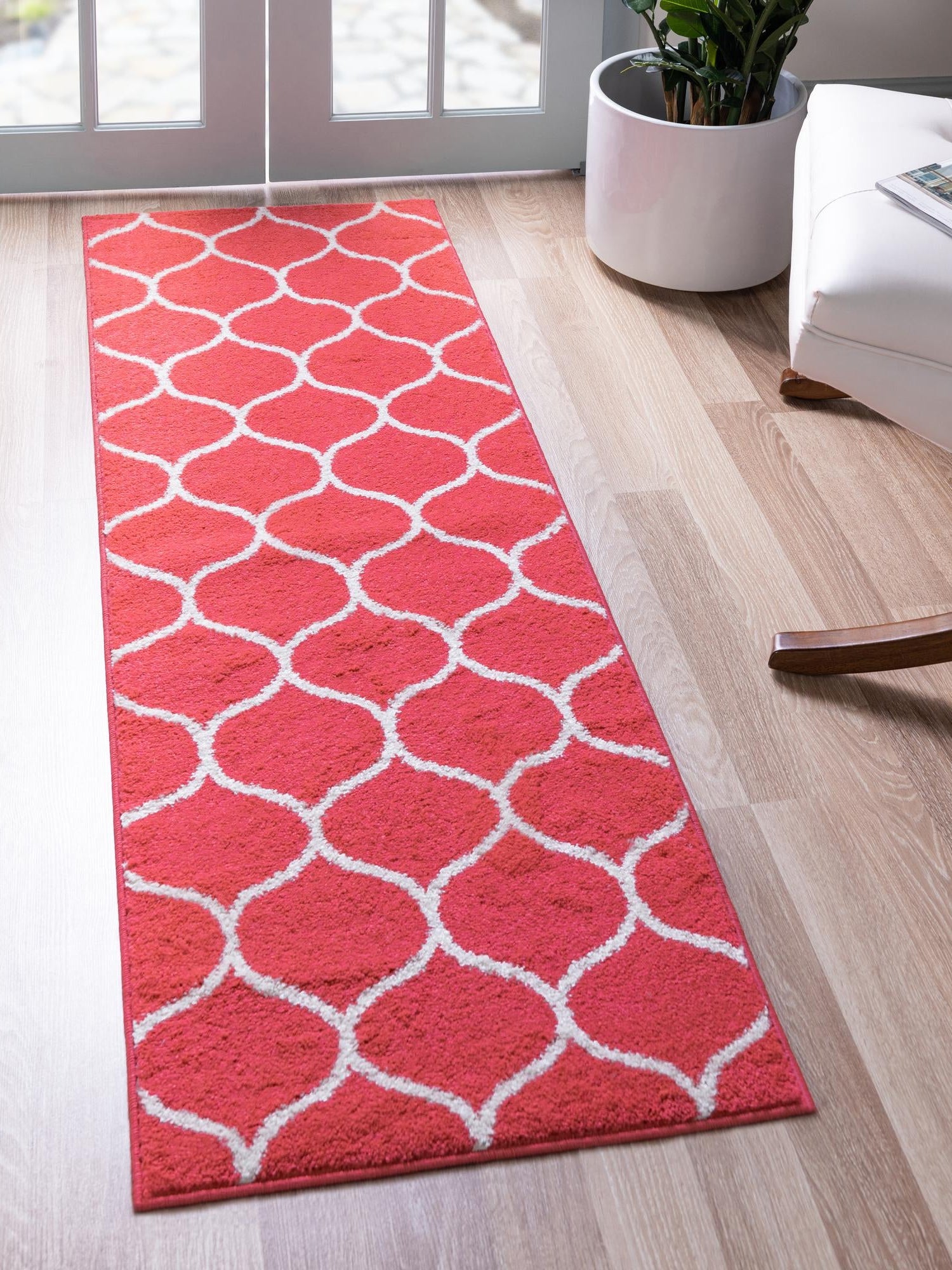 Pink 2' x 6' 1 Trellis Frieze Runner Area Rug Geometric Modern Unique Stain Resistant Easy Clean Carpet for Living, Dining, Bedrooms, Office for Sale at Rug Engine