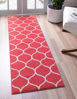 Pink 2' x 6' 1 Trellis Frieze Runner Area Rug Geometric Modern Unique Stain Resistant Easy Clean Carpet for Living, Dining, Bedrooms, Office for Sale at Rug Engine