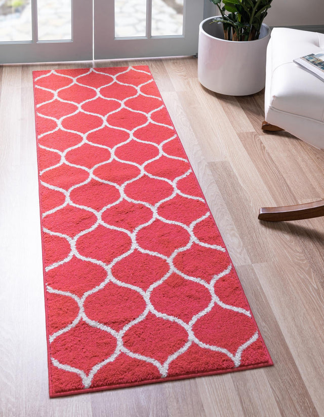 Pink 2' x 8' 8 Trellis Frieze Runner Area Rug Geometric Modern Unique Stain Resistant Easy Clean Carpet for Living, Dining, Bedrooms, Office for Sale at Rug Engine