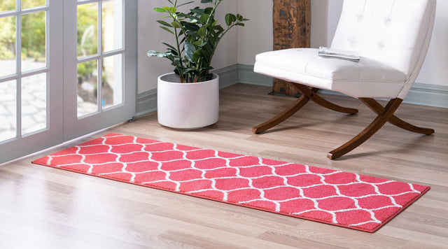 Pink 2' x 13' 1 Trellis Frieze Runner Area Rug Geometric Modern Unique Stain Resistant Easy Clean Carpet for Living, Dining, Bedrooms, Office for Sale at Rug Engine