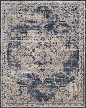 Navy Blue 7' 10 x 10' Chateau Rectangle Area Rug 85% Polypropylene & 15% Chenille With Cotton Backing Traditional Vintage Distressed Carpet for Classical Interior Design Decorating for Sale at Rug Engine