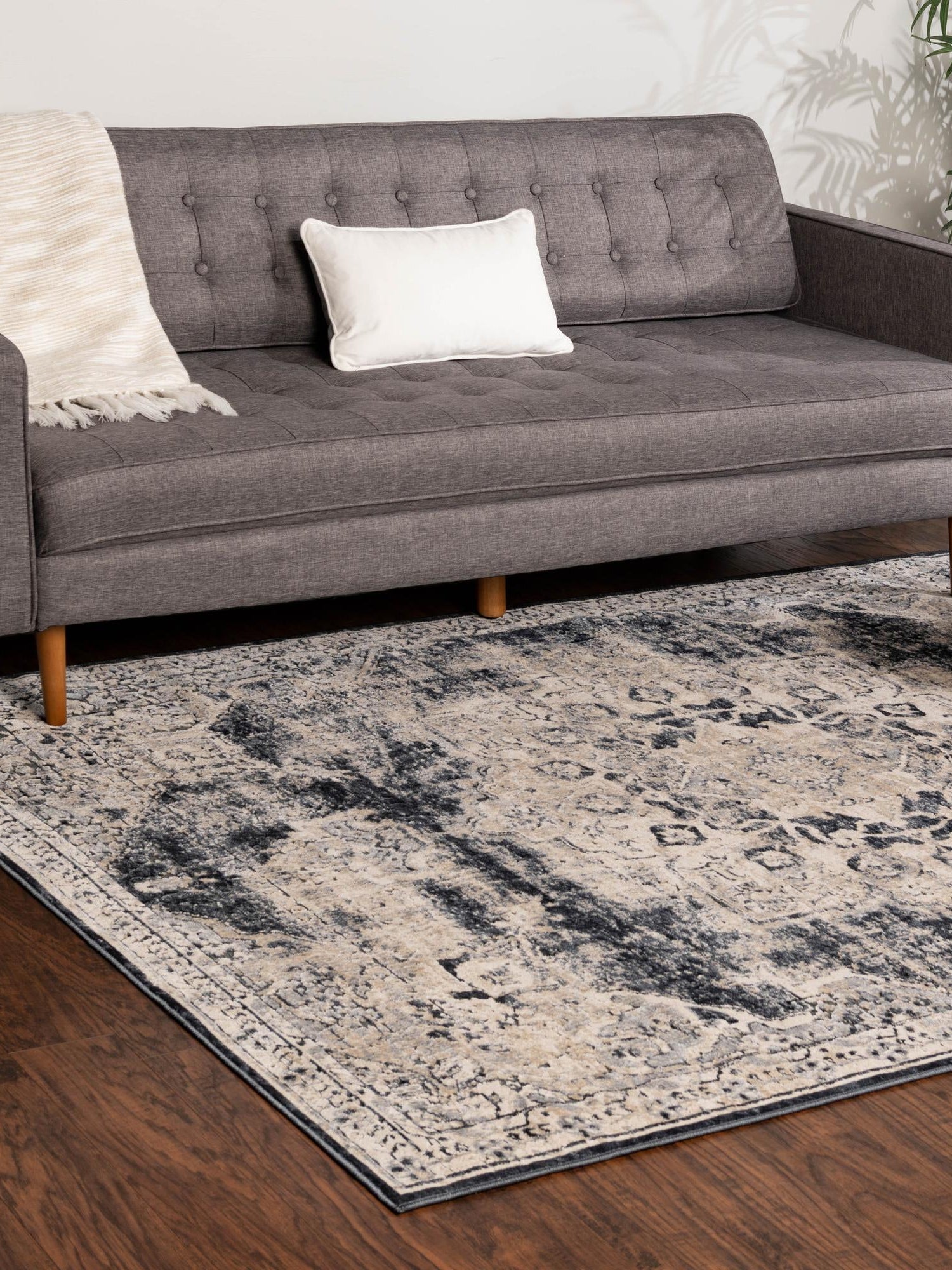 Navy Blue 4' 1 x 6' 1 Chateau Rectangle Area Rug 85% Polypropylene & 15% Chenille With Cotton Backing Traditional Vintage Distressed Carpet for Classical Interior Design Decorating for Sale at Rug Engine