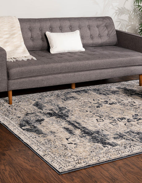 Navy Blue 7' 10 x 10' Chateau Rectangle Area Rug 85% Polypropylene & 15% Chenille With Cotton Backing Traditional Vintage Distressed Carpet for Classical Interior Design Decorating for Sale at Rug Engine