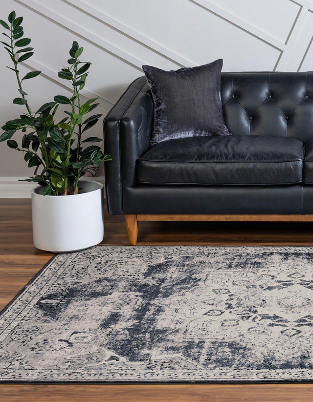 Navy Blue 7' 10 x 10' Chateau Rectangle Area Rug 85% Polypropylene & 15% Chenille With Cotton Backing Traditional Vintage Distressed Carpet for Classical Interior Design Decorating for Sale at Rug Engine