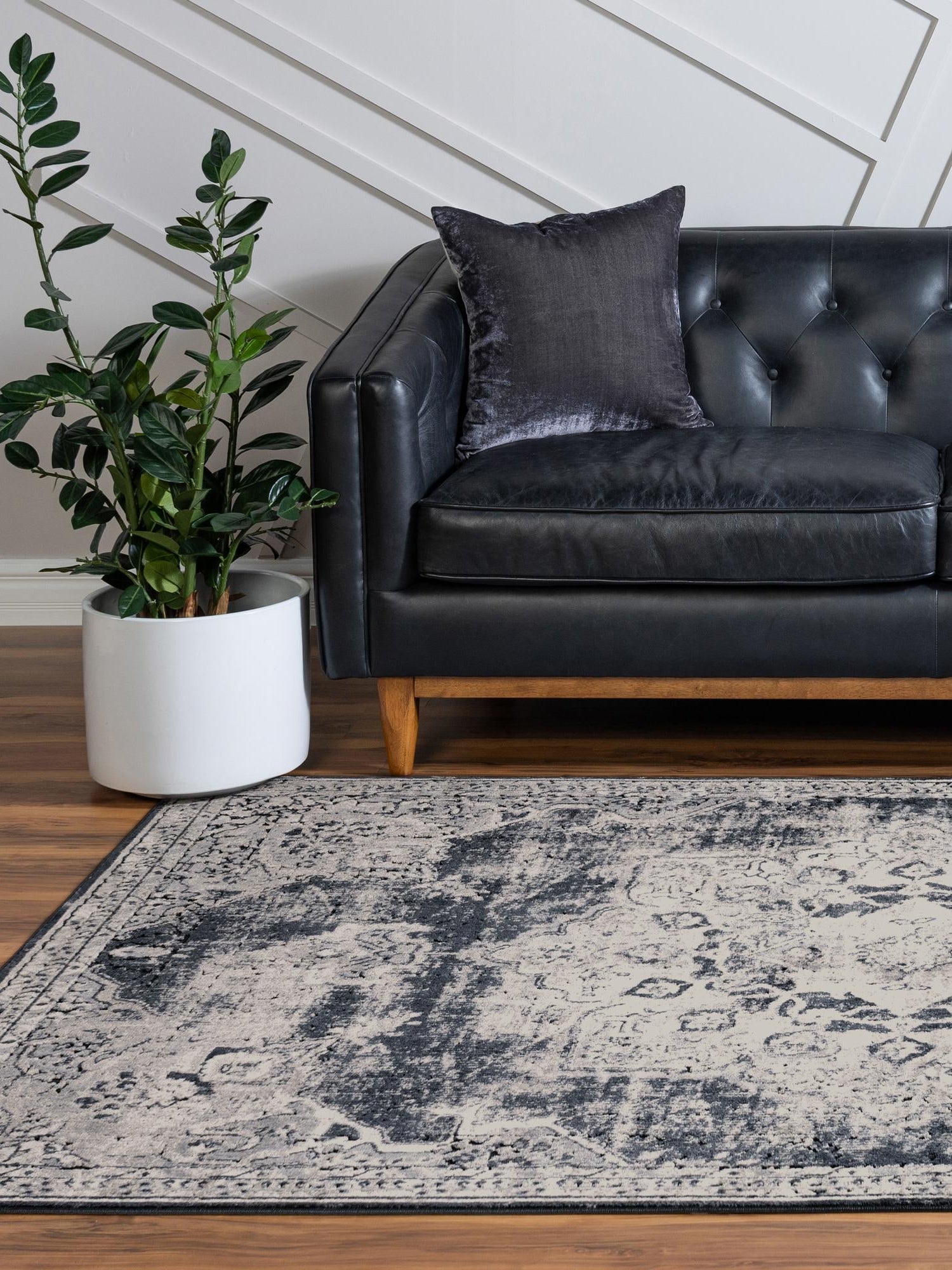 Navy Blue 9' x 12' Chateau Rectangle Area Rug 85% Polypropylene & 15% Chenille With Cotton Backing Traditional Vintage Distressed Carpet for Classical Interior Design Decorating for Sale at Rug Engine