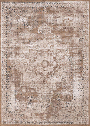 Khaki 9' x 12' Chateau Rectangle Area Rug 85% Polypropylene & 15% Chenille With Cotton Backing Traditional Vintage Distressed Carpet for Classical Interior Design Decorating for Sale at Rug Engine