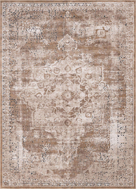 Khaki 9' x 12' Chateau Rectangle Area Rug 85% Polypropylene & 15% Chenille With Cotton Backing Traditional Vintage Distressed Carpet for Classical Interior Design Decorating for Sale at Rug Engine