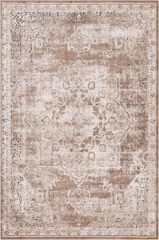 Khaki 6' 1 x 9' Chateau Rectangle Area Rug 85% Polypropylene & 15% Chenille With Cotton Backing Traditional Vintage Distressed Carpet for Classical Interior Design Decorating for Sale at Rug Engine