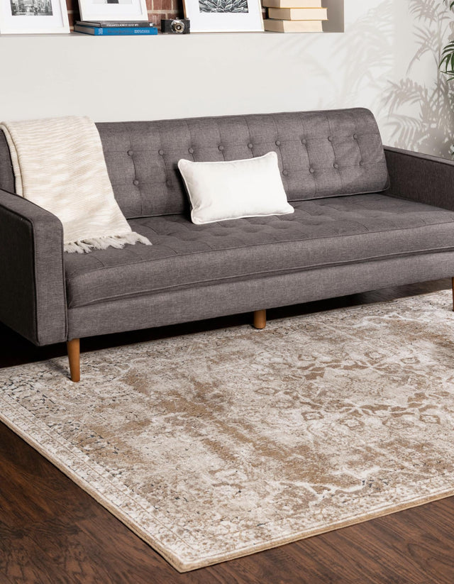 Khaki 6' 1 x 9' Chateau Rectangle Area Rug 85% Polypropylene & 15% Chenille With Cotton Backing Traditional Vintage Distressed Carpet for Classical Interior Design Decorating for Sale at Rug Engine