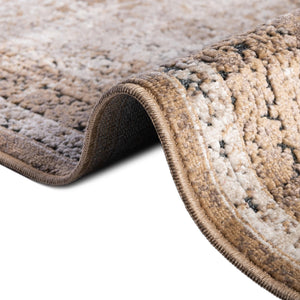 Khaki 9' x 12' Chateau Rectangle Area Rug 85% Polypropylene & 15% Chenille With Cotton Backing Traditional Vintage Distressed Carpet for Classical Interior Design Decorating for Sale at Rug Engine