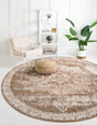 Khaki 7' 10 x 7' 10 Chateau Round Area Rug 85% Polypropylene & 15% Chenille With Cotton Backing Traditional Vintage Distressed Carpet for Classical Interior Design Decorating for Sale at Rug Engine