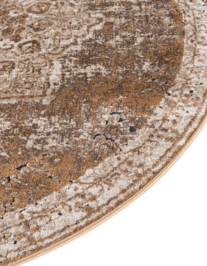 Khaki 7' 10 x 7' 10 Chateau Round Area Rug 85% Polypropylene & 15% Chenille With Cotton Backing Traditional Vintage Distressed Carpet for Classical Interior Design Decorating for Sale at Rug Engine