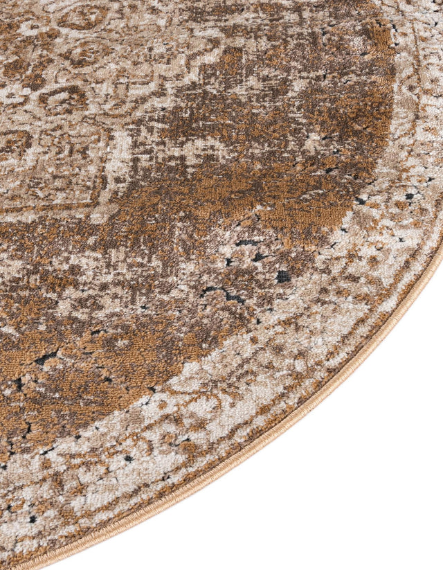Khaki 7' 10 x 7' 10 Chateau Round Area Rug 85% Polypropylene & 15% Chenille With Cotton Backing Traditional Vintage Distressed Carpet for Classical Interior Design Decorating for Sale at Rug Engine