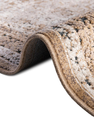 Khaki 7' 10 x 7' 10 Chateau Round Area Rug 85% Polypropylene & 15% Chenille With Cotton Backing Traditional Vintage Distressed Carpet for Classical Interior Design Decorating for Sale at Rug Engine