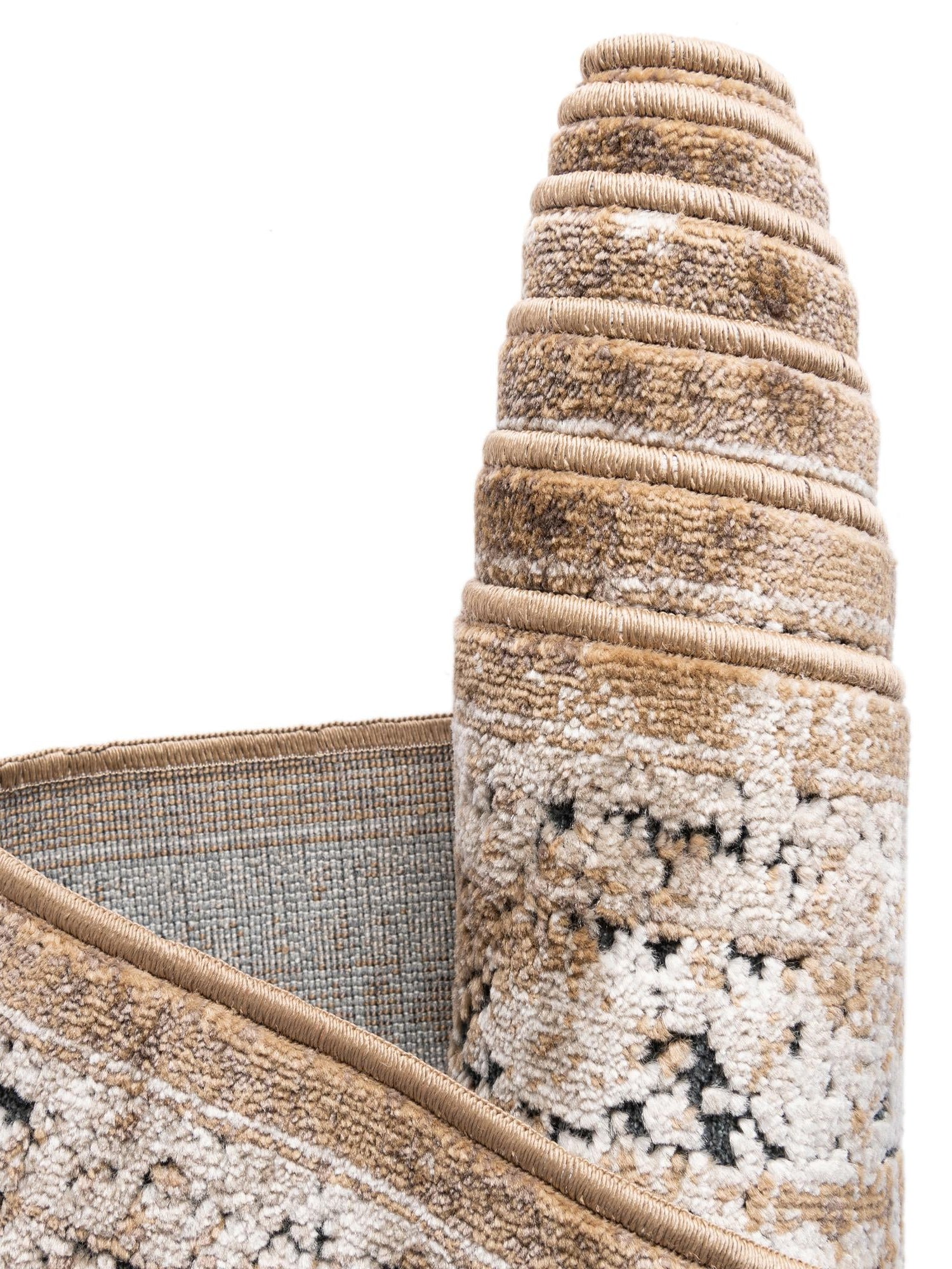 Khaki 7' 10 x 7' 10 Chateau Round Area Rug 85% Polypropylene & 15% Chenille With Cotton Backing Traditional Vintage Distressed Carpet for Classical Interior Design Decorating for Sale at Rug Engine