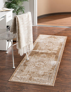Khaki 2' x 6' 9 Chateau Runner Area Rug 85% Polypropylene & 15% Chenille With Cotton Backing Traditional Vintage Distressed Carpet for Classical Interior Design Decorating for Sale at Rug Engine