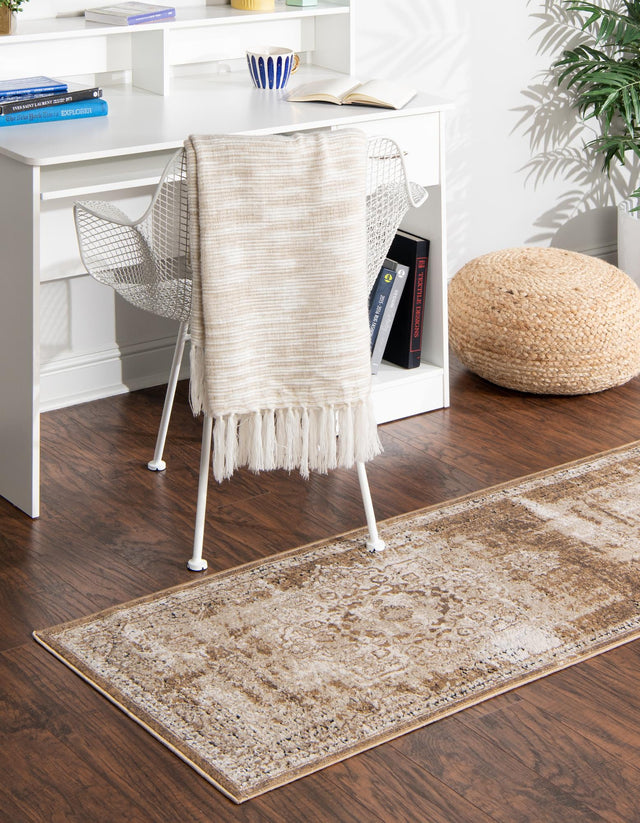 Khaki 2' x 6' 9 Chateau Runner Area Rug 85% Polypropylene & 15% Chenille With Cotton Backing Traditional Vintage Distressed Carpet for Classical Interior Design Decorating for Sale at Rug Engine