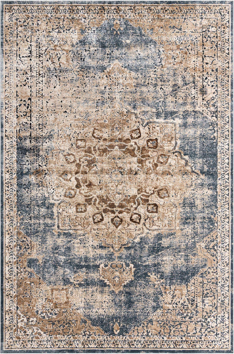 Slate Blue 10' x 14' 5 Chateau Rectangle Area Rug 85% Polypropylene & 15% Chenille With Cotton Backing Traditional Vintage Distressed Carpet for Classical Interior Design Decorating for Sale at Rug Engine