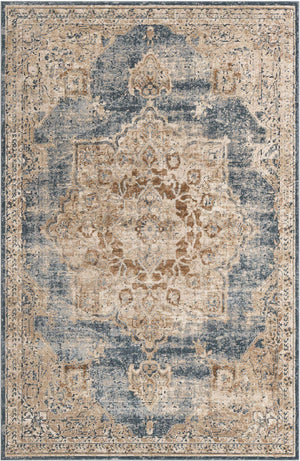 Slate Blue 6' 1 x 9' Chateau Rectangle Area Rug 85% Polypropylene & 15% Chenille With Cotton Backing Traditional Vintage Distressed Carpet for Classical Interior Design Decorating for Sale at Rug Engine