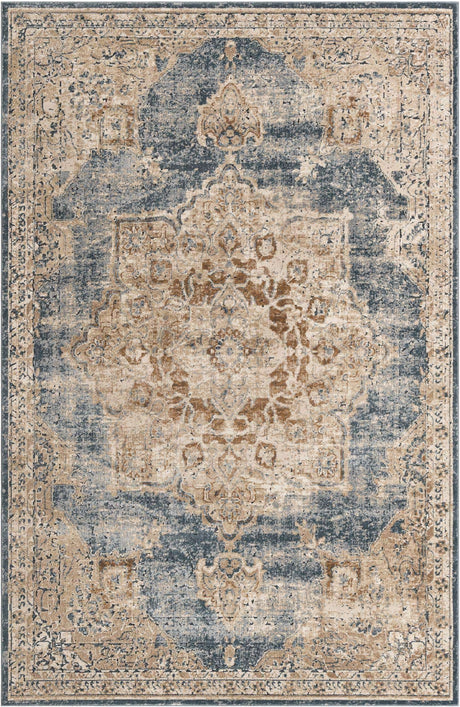 Slate Blue 6' 1 x 9' Chateau Rectangle Area Rug 85% Polypropylene & 15% Chenille With Cotton Backing Traditional Vintage Distressed Carpet for Classical Interior Design Decorating for Sale at Rug Engine
