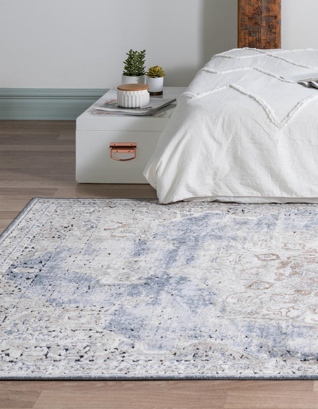 Slate Blue 7' 10 x 10' Chateau Rectangle Area Rug 85% Polypropylene & 15% Chenille With Cotton Backing Traditional Vintage Distressed Carpet for Classical Interior Design Decorating for Sale at Rug Engine