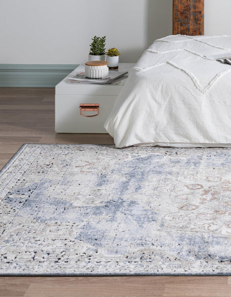 Slate Blue 6' 1 x 9' Chateau Rectangle Area Rug 85% Polypropylene & 15% Chenille With Cotton Backing Traditional Vintage Distressed Carpet for Classical Interior Design Decorating for Sale at Rug Engine