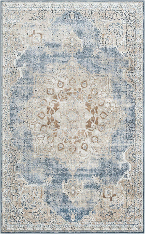 Slate Blue 5' 3 x 8' Chateau Rectangle Area Rug 85% Polypropylene & 15% Chenille With Cotton Backing Traditional Vintage Distressed Carpet for Classical Interior Design Decorating for Sale at Rug Engine