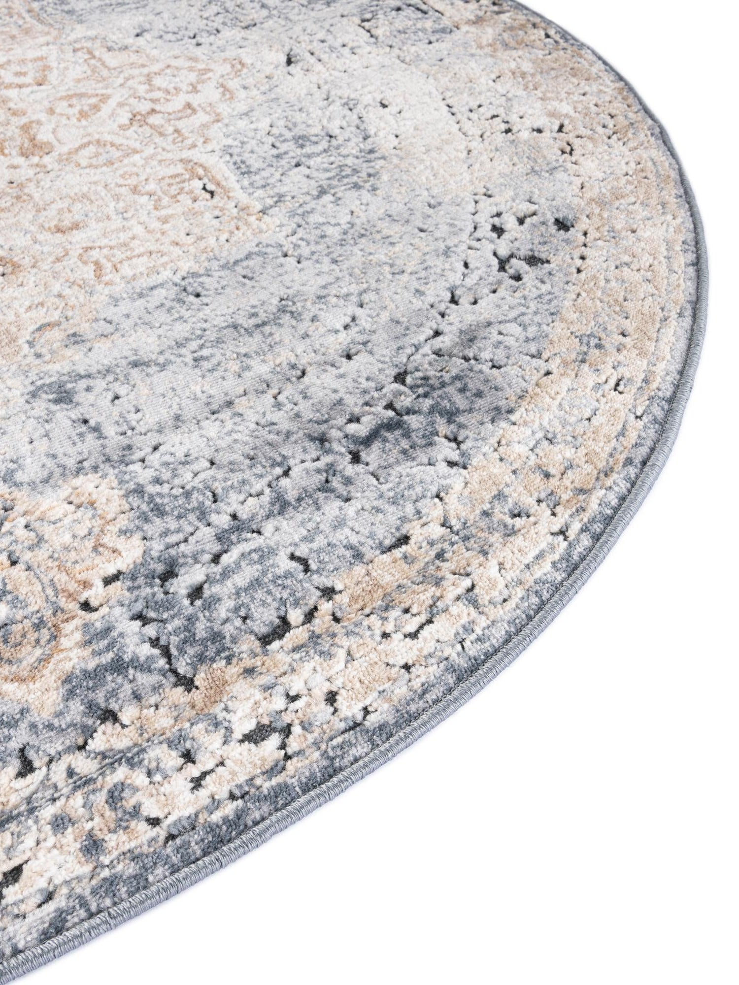 Slate Blue 7' 10 x 7' 10 Chateau Round Area Rug 85% Polypropylene & 15% Chenille With Cotton Backing Traditional Vintage Distressed Carpet for Classical Interior Design Decorating for Sale at Rug Engine