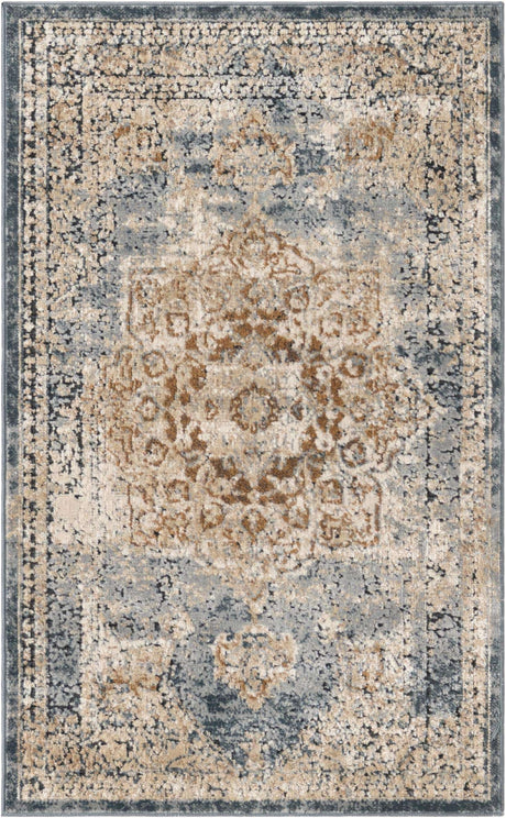 Slate Blue 2' x 3' 1 Chateau Rectangle Area Rug 85% Polypropylene & 15% Chenille With Cotton Backing Traditional Vintage Distressed Carpet for Classical Interior Design Decorating for Sale at Rug Engine
