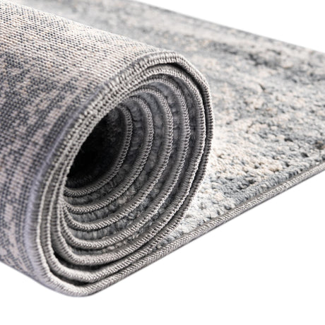 Gray Blue 4' 1 x 4' 1 Chateau Round Area Rug 85% Polypropylene & 15% Chenille With Cotton Backing Traditional Vintage Distressed Carpet for Classical Interior Design Decorating for Sale at Rug Engine