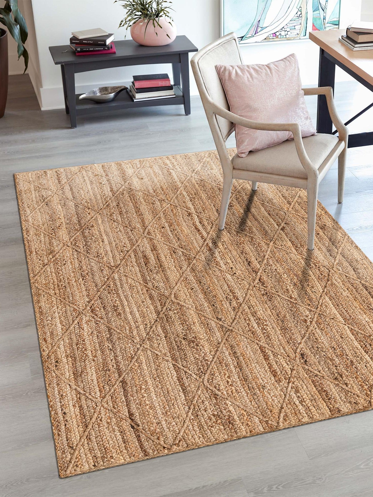 Natural 6' 1 x 9' Braided Jute Rectangle Area Rug 100% Jute Hand Braided Natural Eco-Friendly Boho Style Carpet for Living Rooms Dining Office Space Dorms for Sale at Rug Engine