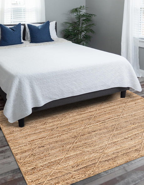 Natural 4' 1 x 6' 1 Braided Jute Rectangle Area Rug 100% Jute Hand Braided Natural Eco-Friendly Boho Style Carpet for Living Rooms Dining Office Space Dorms for Sale at Rug Engine