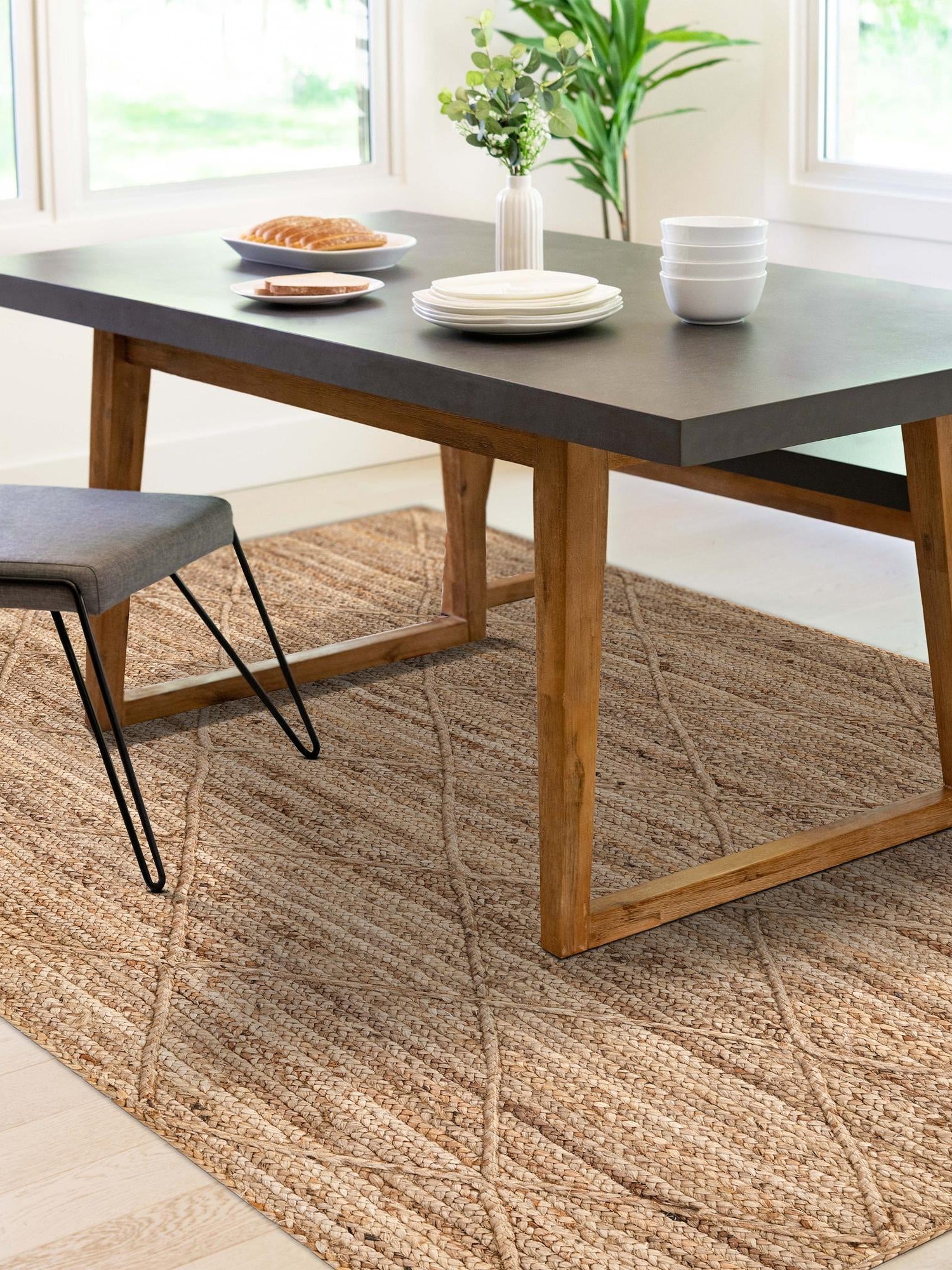 Natural 4' 1 x 6' 1 Braided Jute Rectangle Area Rug 100% Jute Hand Braided Natural Eco-Friendly Boho Style Carpet for Living Rooms Dining Office Space Dorms for Sale at Rug Engine