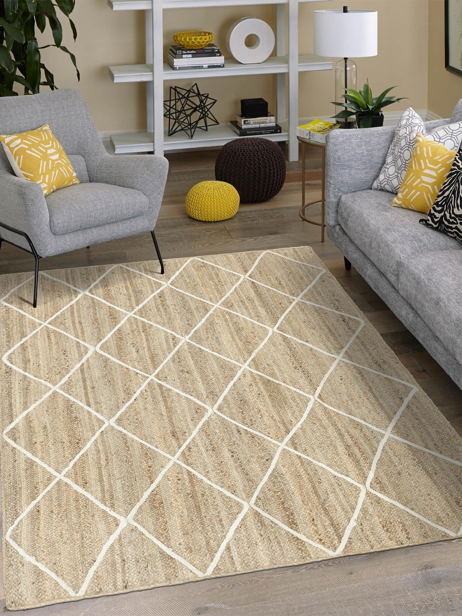 White 4' 1 x 6' 1 Braided Jute Rectangle Area Rug 100% Jute Hand Braided Natural Eco-Friendly Boho Style Carpet for Living Rooms Dining Office Space Dorms for Sale at Rug Engine